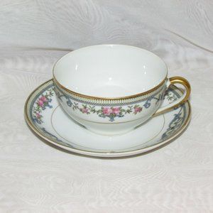 Antique Noritake China Cup & Saucer Chan Lake Japan Floral Cottagecore Vintage